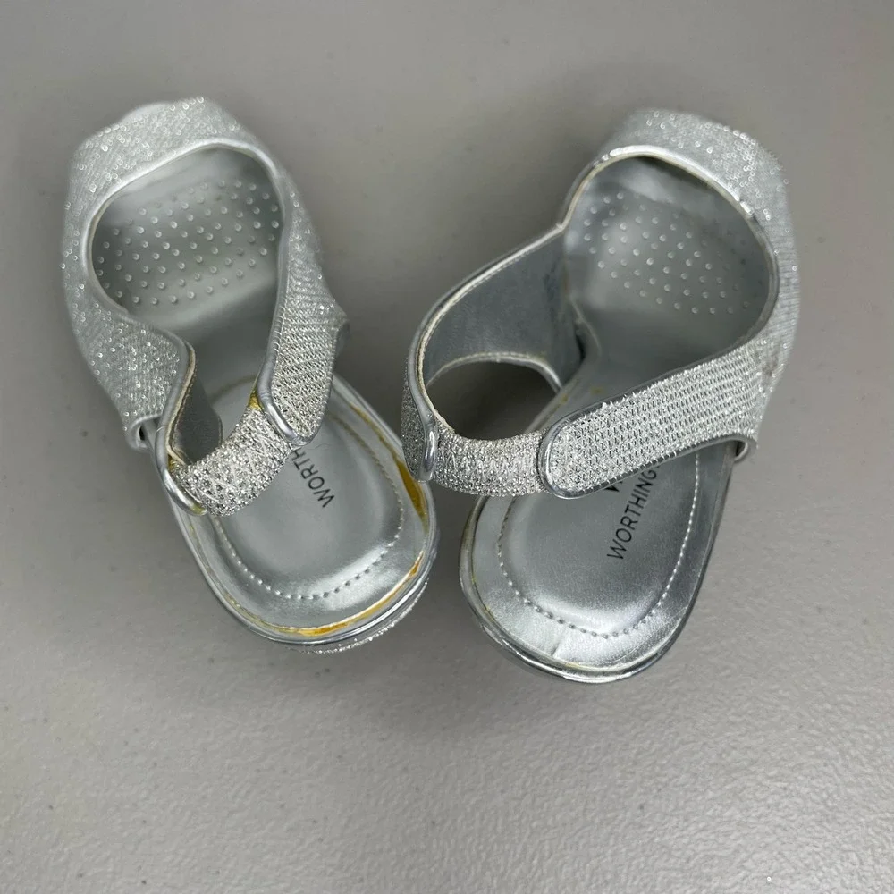 Worthington Pump Heels Slingback‎ Ankle Strap Open Toe Studded Silver Size 6.5